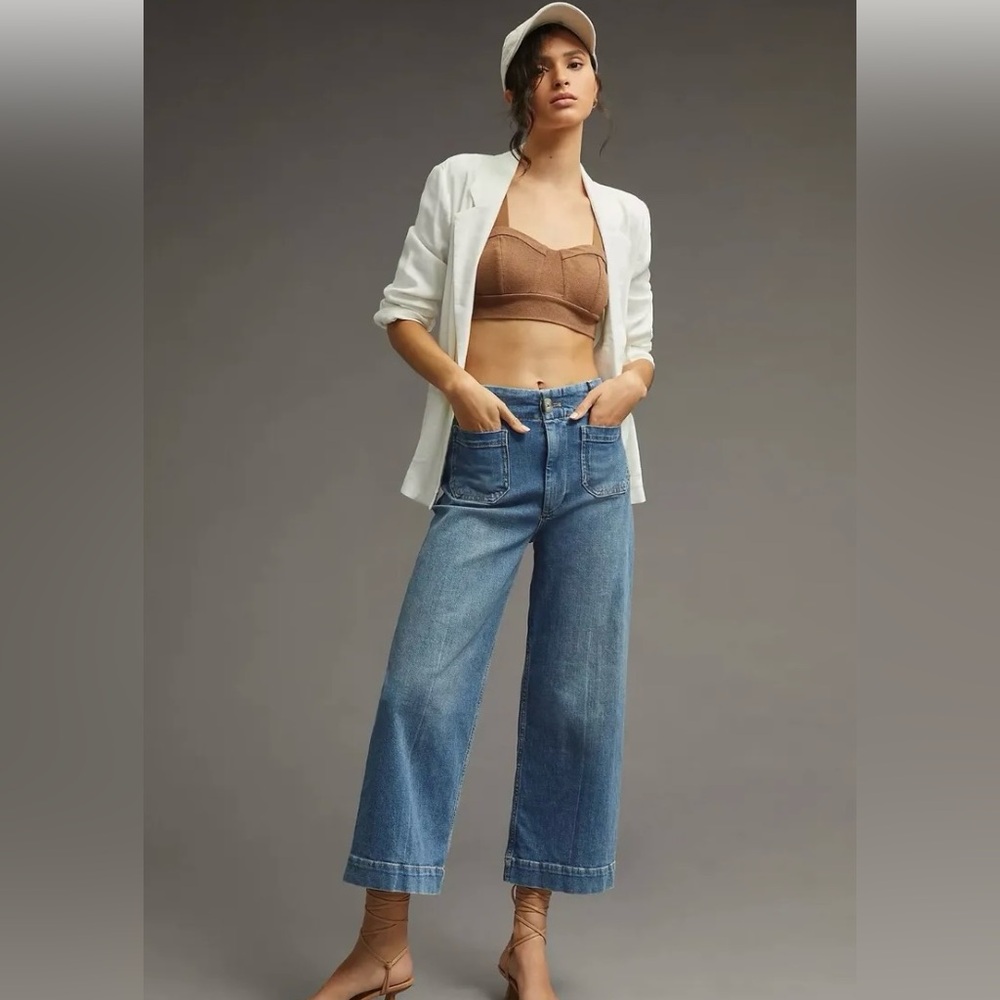 ANTHROPOLOGIE PILCRO SKIPPER CROP WIDE LEG PATCH POCKET DENIM JEANS